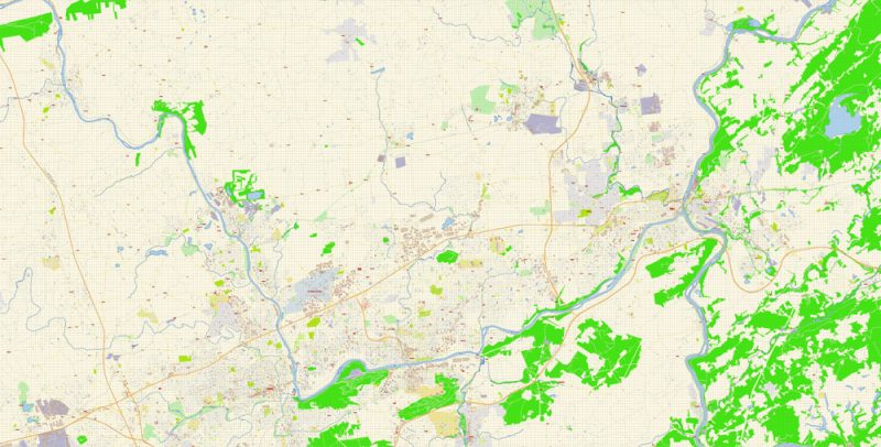 Allentown and Easton Pennsylvania Map Vector Exact City Plan detailed Street Map editable Adobe Illustrator in layers