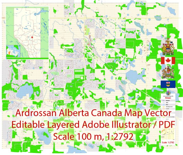 Ardrossan Alberta Map Vector Exact City Plan detailed Street Map editable Adobe Illustrator in layers