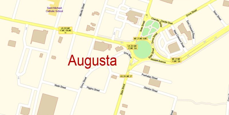 Augusta Maine Map Vector Exact City Plan detailed Street Map editable Adobe Illustrator in layers