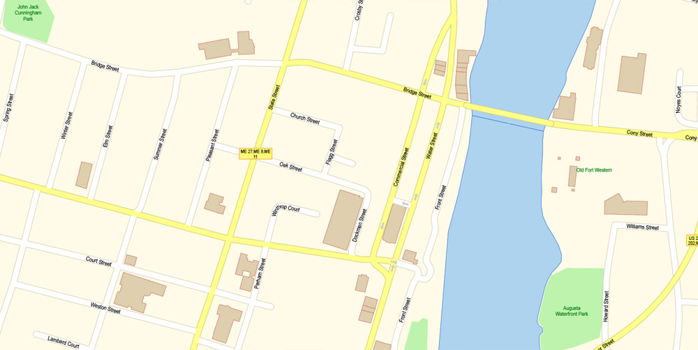 Augusta Maine Map Vector Exact City Plan detailed Street Map editable Adobe Illustrator in layers