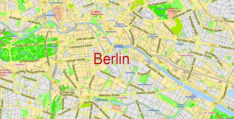 Map Berlin Germany exact City Plan scale 1:45731 editable Adobe Illustrator Street Map