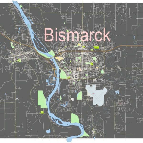 Bismarck North Dacota US: Free download vector map of Bismarck North Dacota US in Ai, PDF, SVG