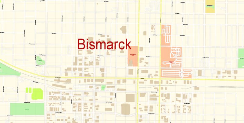 Bismarck North Dakota US Map Vector Exact City Plan detailed Street Map editable Adobe Illustrator in layers