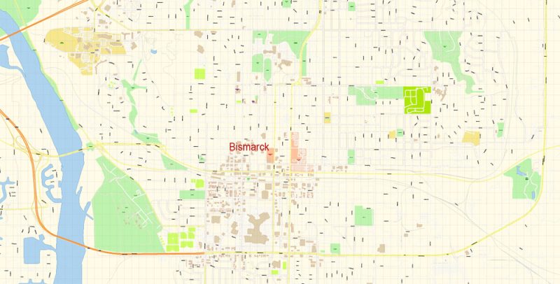 Bismarck North Dakota Map Vector Exact City Plan detailed Street Map editable Adobe Illustrator in layers