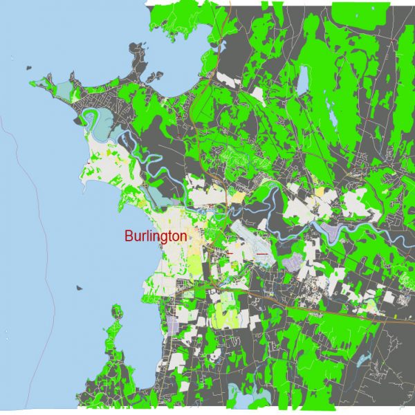 Burlington Vermont US: Free download vector map of Burlington Vermont US in Ai, PDF, SVG