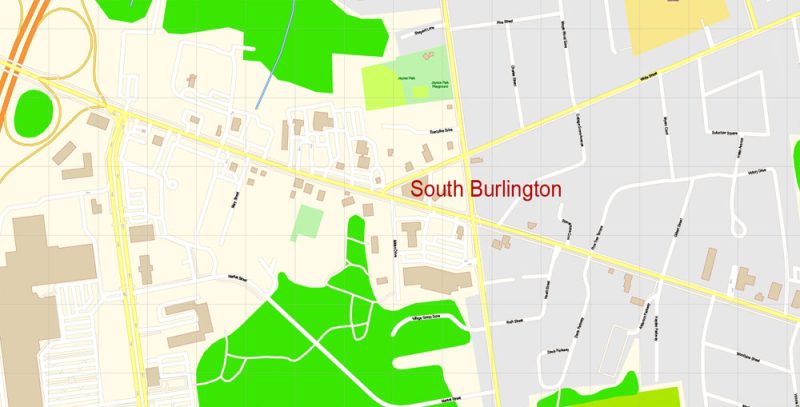 Burlington Vermont Map Vector Exact City Plan detailed Street Map editable Adobe Illustrator in layers