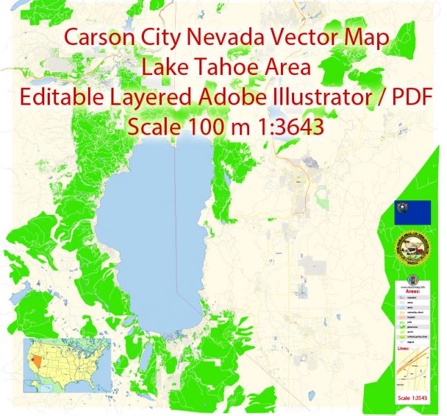 Carson City Nevada Map Vector Exact City Plan detailed Street Map editable Adobe Illustrator in layers