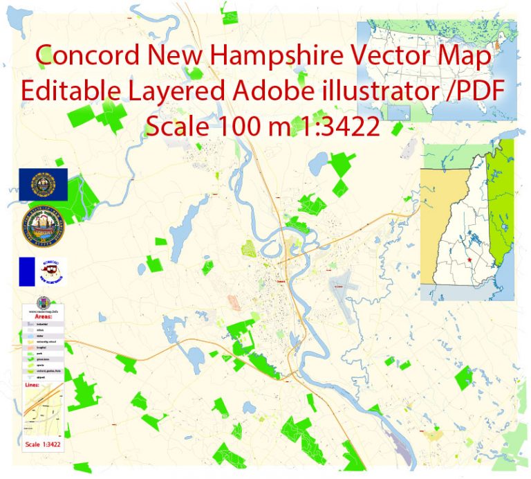 Concord New Hampshire US PDF Map Vector Exact City Plan detailed Street 