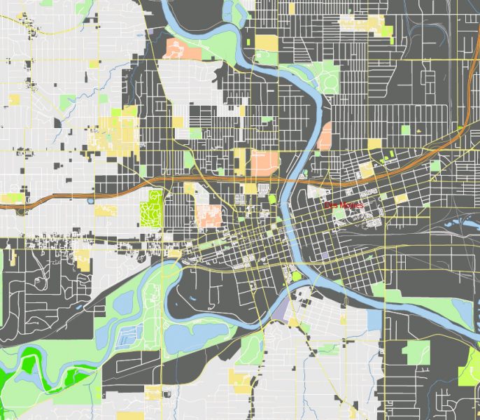 Des Moines Iowa US: Free download vector map of Des Moines Iowa US in Ai, PDF, SVG