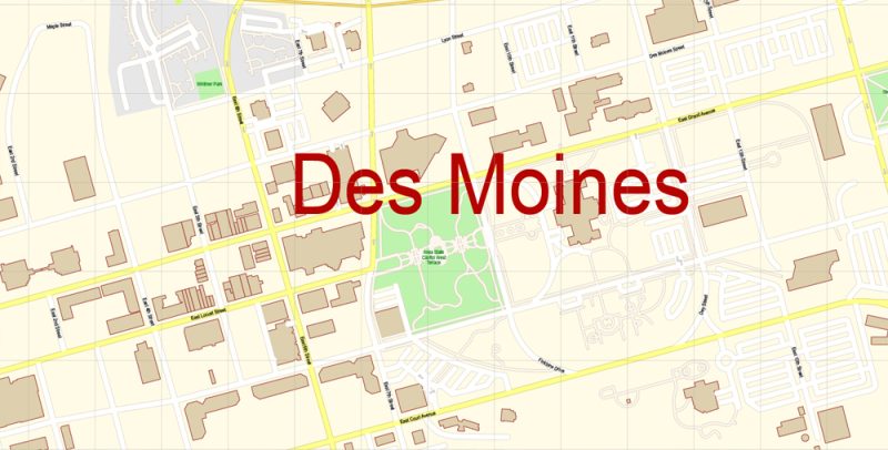 Des Moines Iowa US: Free download vector map of Des Moines Iowa US in Ai, PDF, SVG