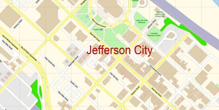 Jefferson City Missouri US Map PDF Vector Exact City Plan detailed 