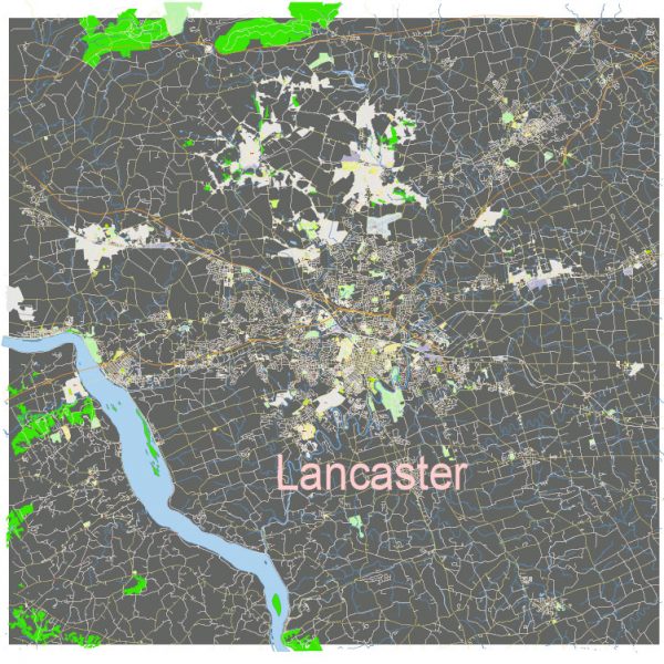 Lancaster Pennsylvania US: Free download vector map of Lancaster Pennsylvania US in Ai, PDF, SVG