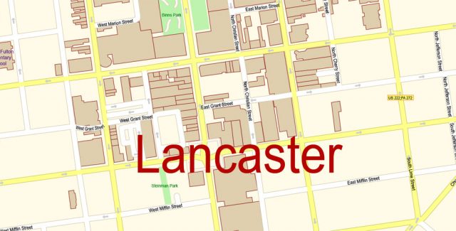Lancaster Pennsylvania PDF Map Vector Exact City Plan detailed Street Map Adobe PDF in layers