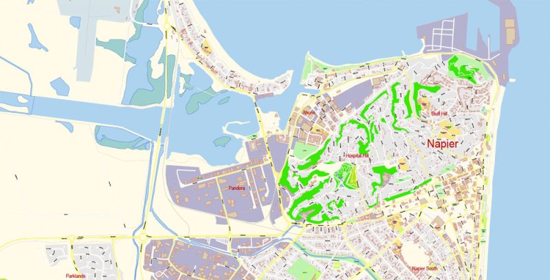Napier + Hastings New Zealand Map Vector Exact City Plan detailed Street Map editable Adobe Illustrator in layers