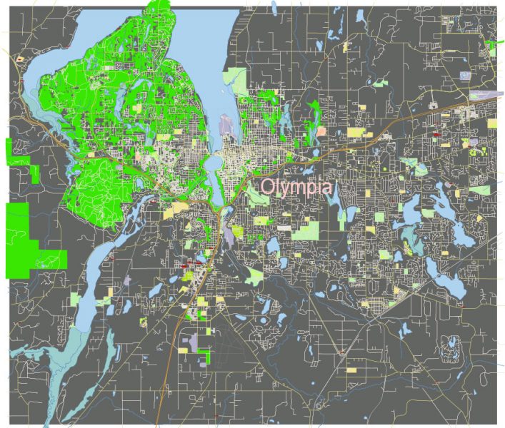 Olympia Washington US: Free download vector map of Olympia Washington US in Ai, PDF, SVG