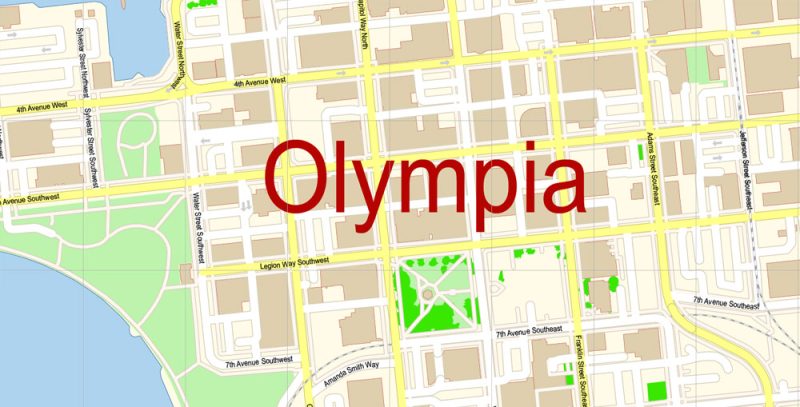 Olympia Washington US Map Vector Exact City Plan detailed Street Map editable Adobe Illustrator in layers