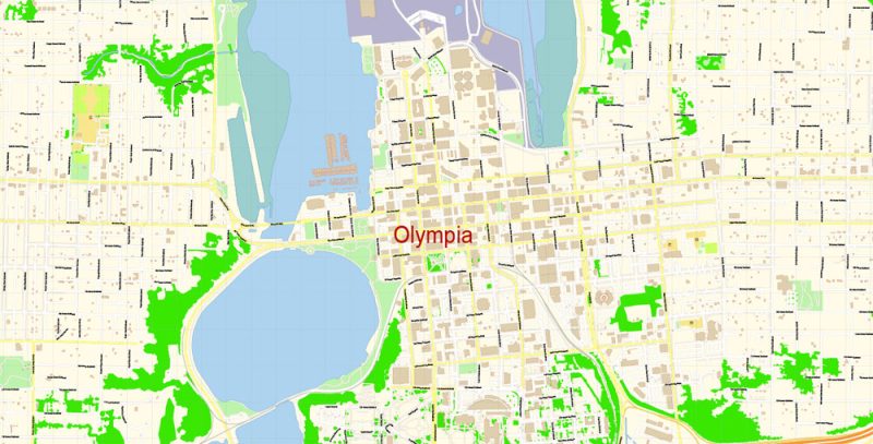 Olympia Washington PDF Map Vector Exact City Plan detailed Street Map Adobe PDF in layers