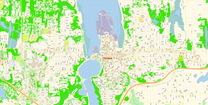 Olympia Washington Map Vector Exact City Plan detailed Street Map editable Adobe Illustrator in layers