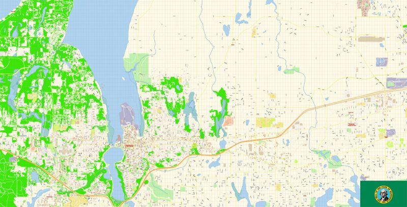 Olympia Washington Map Vector Exact City Plan detailed Street Map editable Adobe Illustrator in layers