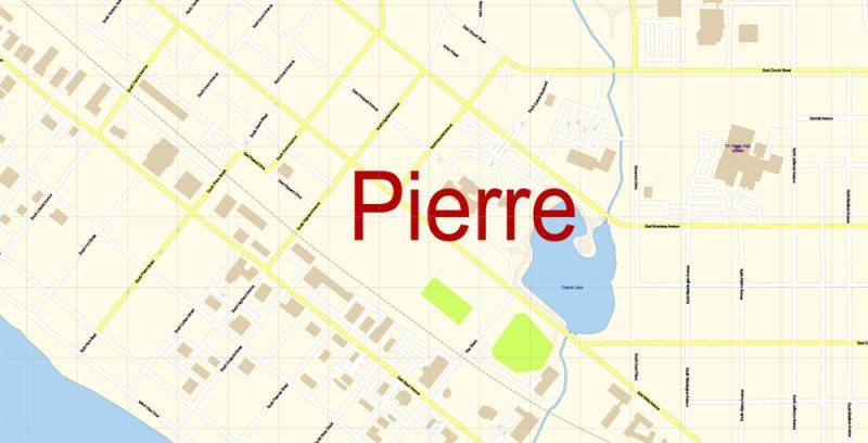 Pierre South Dakota Map Vector Exact City Plan detailed Street Map editable Adobe Illustrator in layers