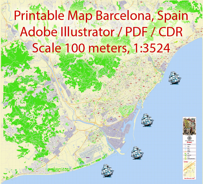Urban plan Barcelona Spain: City Map for Education, Business, Tourism