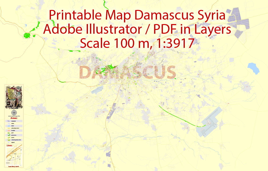Urban plan Damascus Syria: Fully Editable Vector Maps for History and Geographic Research