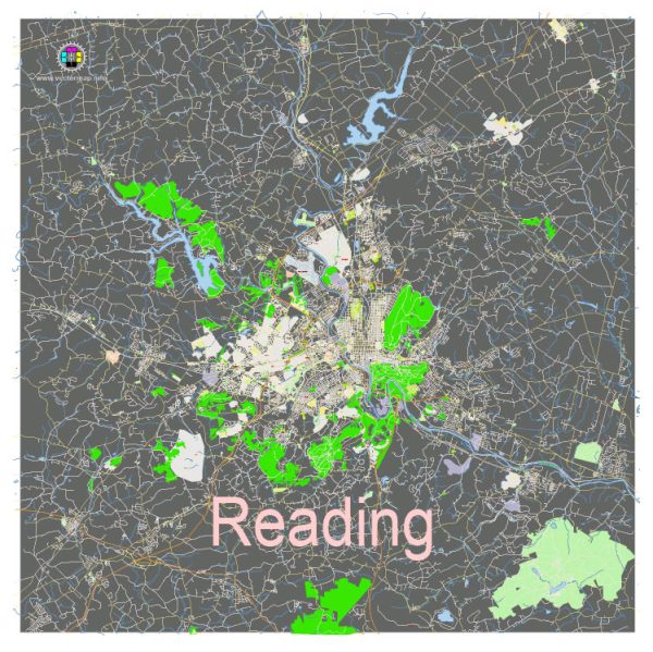 Reading Pennsylvania US: Free download vector map of Reading Pennsylvania US in Ai, PDF, SVG