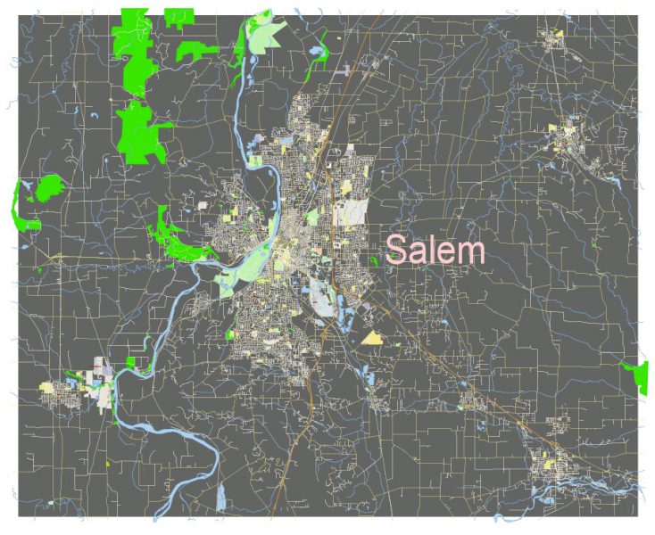Salem Oregon US: Free download vector map of Salem Oregon US in Ai, PDF, SVG