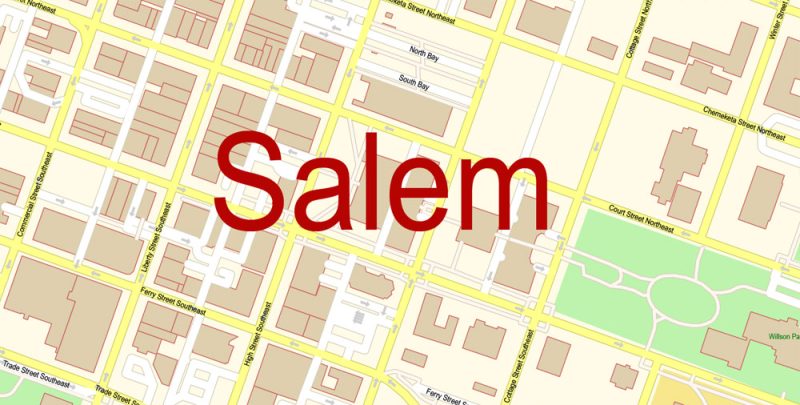 Salem Oregon Map Vector Exact City Plan detailed Street Map editable Adobe Illustrator in layers