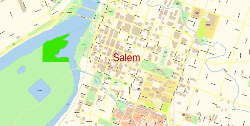 Salem Oregon Map Vector Exact City Plan detailed Street Map editable Adobe Illustrator in layers
