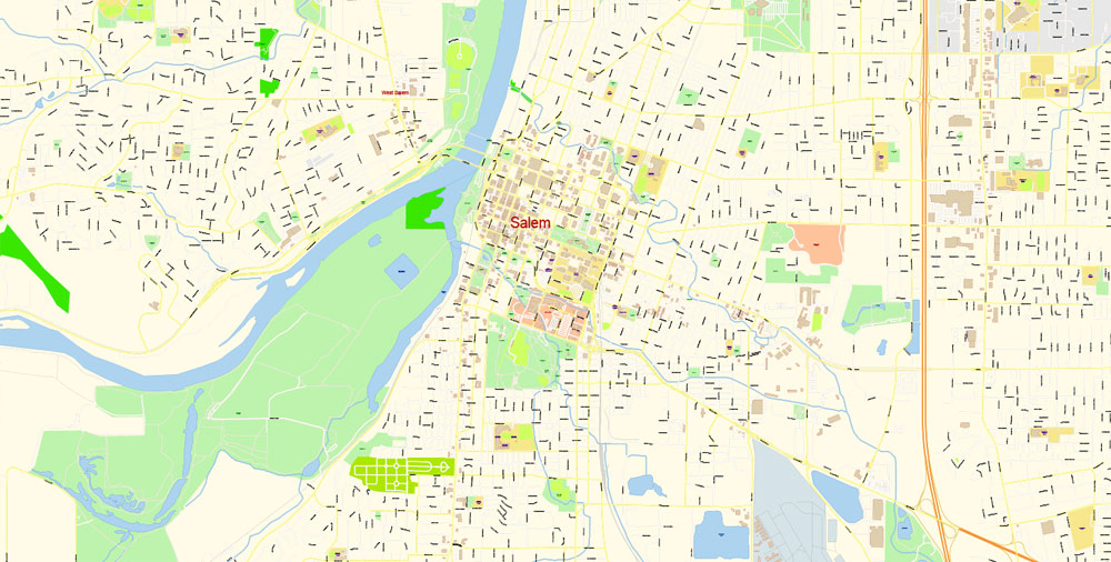 Salem Oregon Us Map Vector Exact City Plan Detailed Street Map Editable