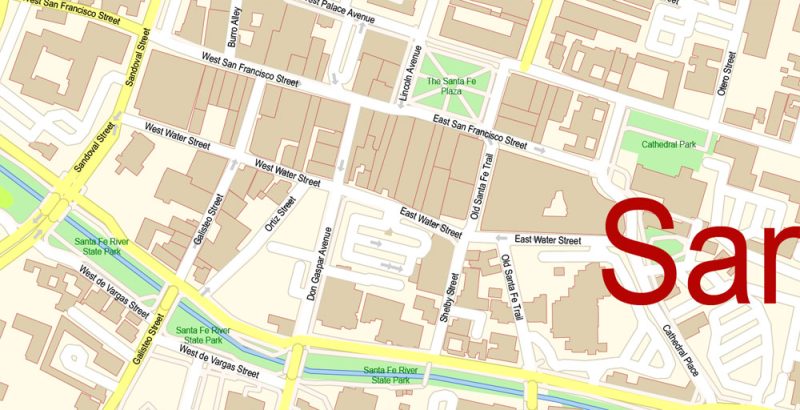 Santa Fe New Mexico Map Vector Exact City Plan detailed Street Map editable Adobe Illustrator in layers