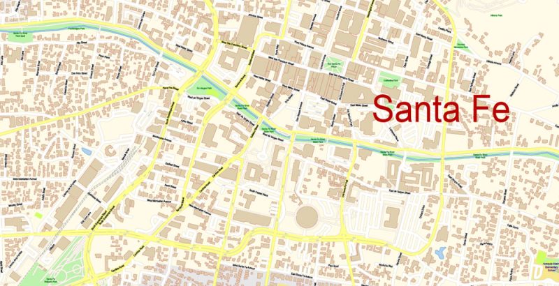 Santa Fe New Mexico Map Vector Exact City Plan detailed Street Map editable Adobe Illustrator in layers