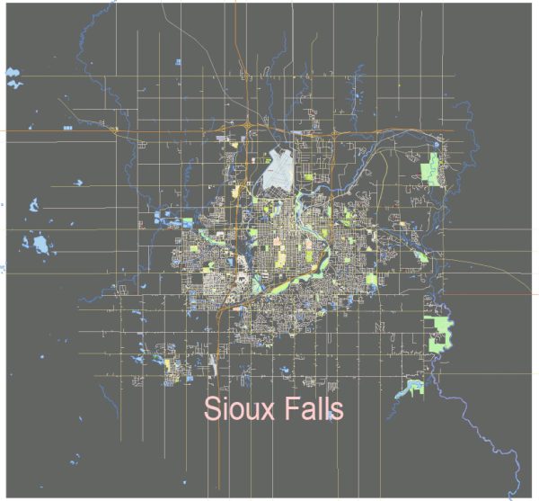 Sioux Falls South Dakota US: Free download vector map of Sioux Falls South Dakota US in Ai, PDF, SVG