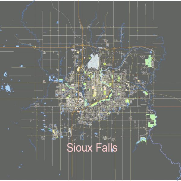 Sioux Falls South Dakota US: Free download vector map of Sioux Falls South Dakota US in Ai, PDF, SVG