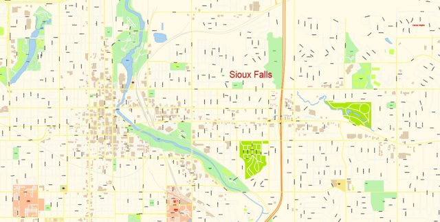 Sioux Falls South Dakota US PDF Map Vector Exact City Plan detailed ...