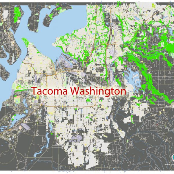 Tacoma Washington US: Free download vector map of Tacoma Washington US in Ai, PDF, SVG