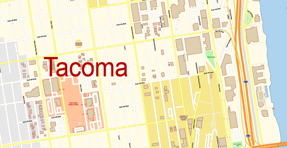 Tacoma Washington Map Vector Exact City Plan Detailed Street Map
