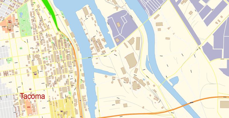 Tacoma Washington Map Vector Exact City Plan detailed Street Map editable Adobe Illustrator in layers