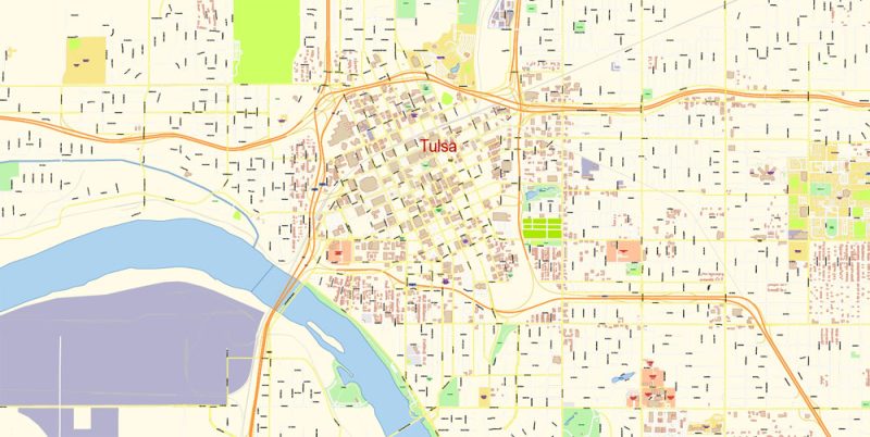 Tulsa Oklahoma US Map Vector Exact City Plan detailed Street Map editable Adobe Illustrator in layers