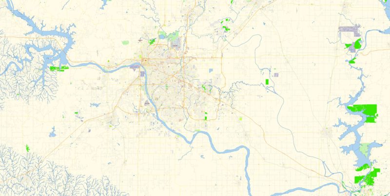 Tulsa Oklahoma Map Vector Exact City Plan detailed Street Map editable Adobe Illustrator in layers