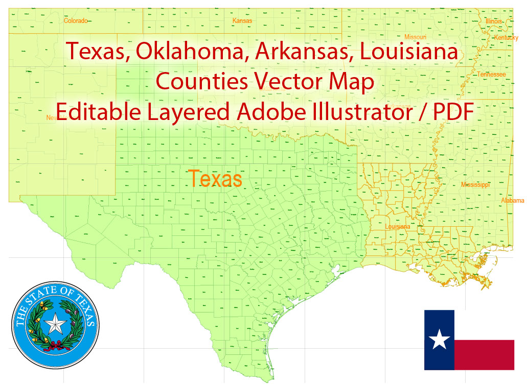 Louisiana Map - Counties, Major Cities and Major Highways - Digital Vector,  Illustrator, PDF, WMF