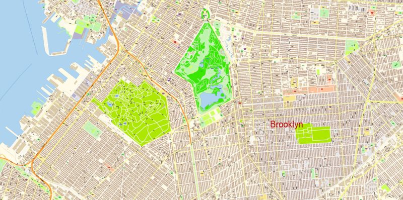 Brooklyn New York Map Vector Exact City Plan extra detailed Street Map editable Adobe Illustrator in layers