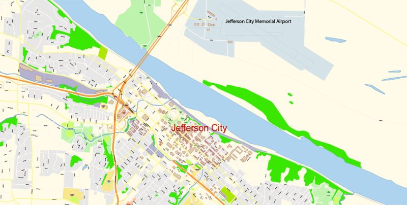 Columbia Jefferson City Missouri Map Vector Exact City Plan detailed Street Map editable Adobe Illustrator in layers