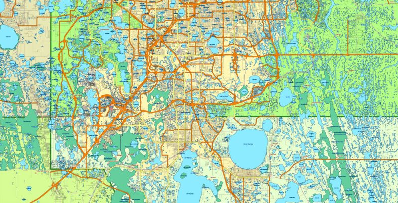 Florida State Vector Map exact extra detailed All Roads, Cities and Counties map editable Layered Adobe Illustrator