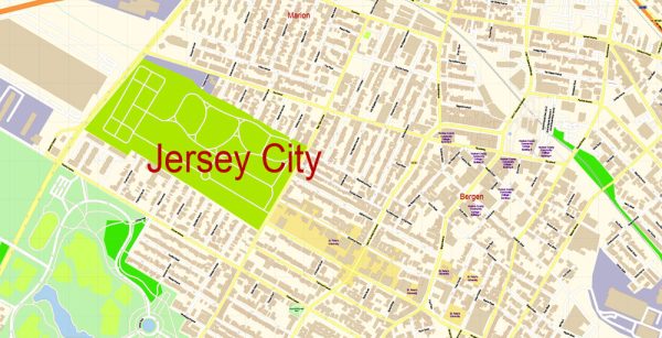 Jersey City New Jersey Map Vector Exact City Plan detailed Street Map editable Adobe Illustrator ...