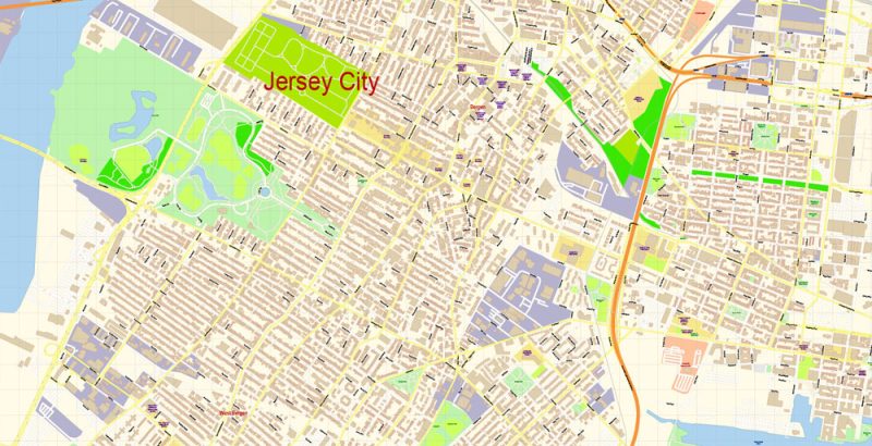 Jersey City New Jersey Map Vector Exact City Plan detailed Street Map editable Adobe Illustrator in layers
