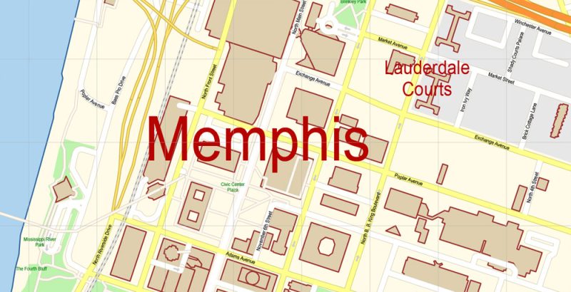 Memphis Tennessee Map Vector Exact City Plan detailed Street Map editable Adobe Illustrator in layers