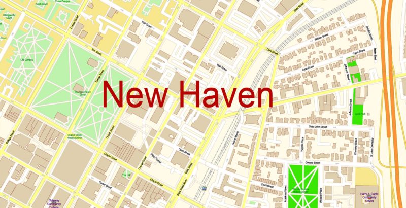 New Haven Connecticut Map Vector Exact City Plan detailed Street Map editable Adobe Illustrator in layers