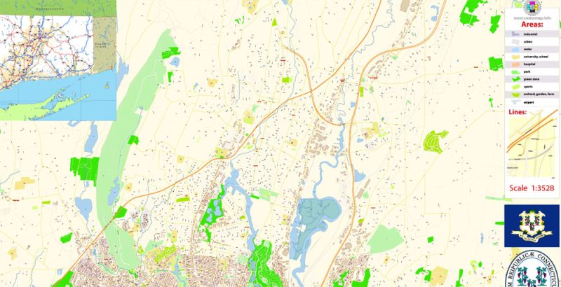 New Haven Connecticut Map Vector Exact City Plan detailed Street Map editable Adobe Illustrator in layers